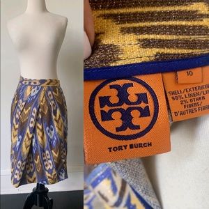 Tory Burch Blue and Yellow Patterned Skirt